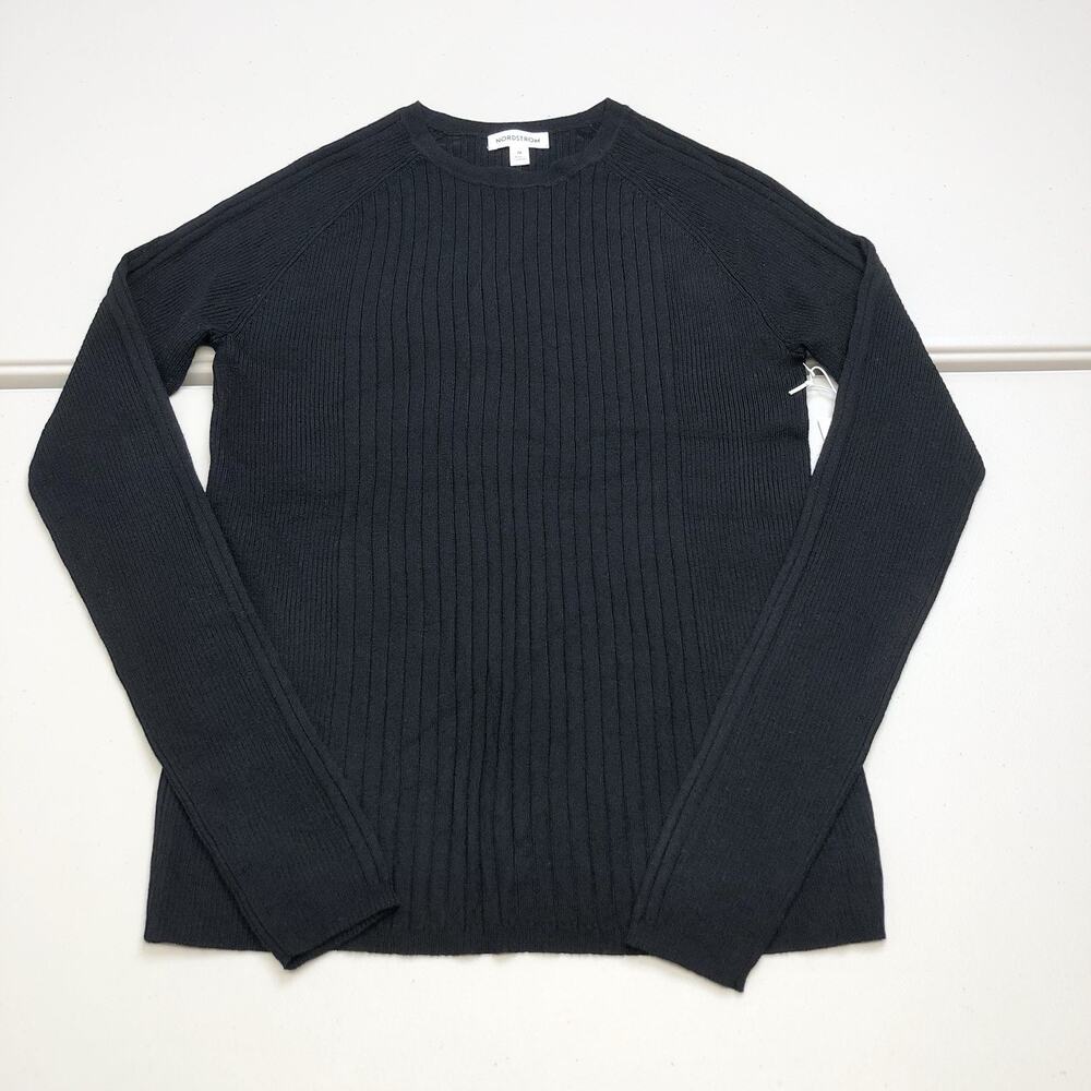 NWT Nordstrom Merino Wool Blend Black Knit Sweater Size Medium MSRP 99$